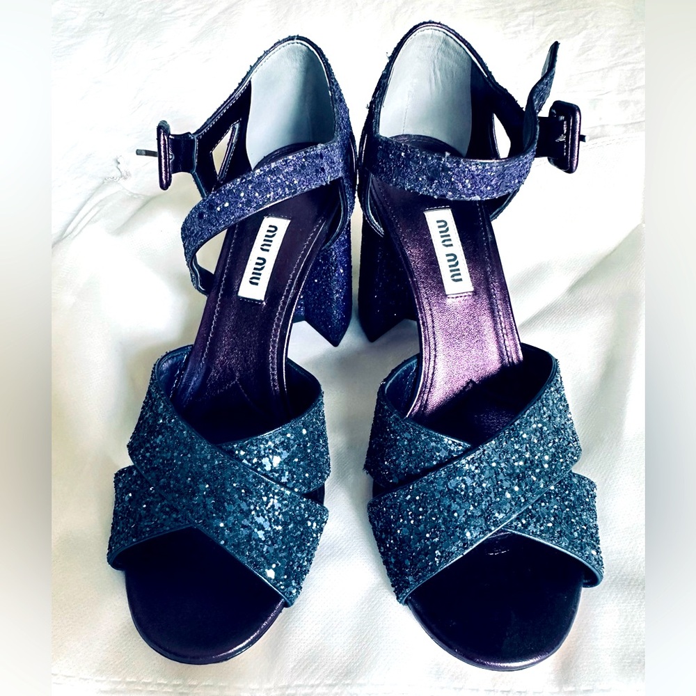 Miu miu purple ombre glitter sandals, sized 37.5 in great condition worn twice